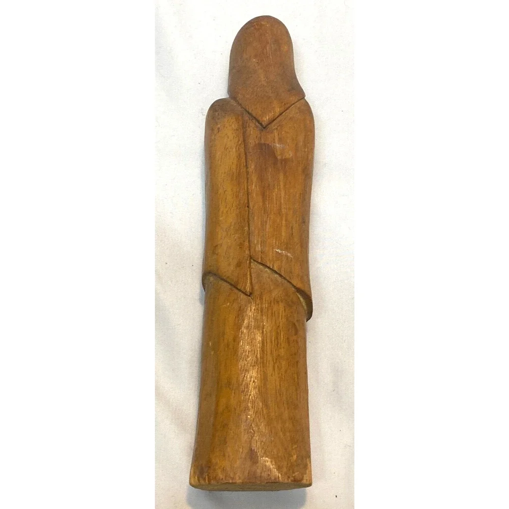2 Hand Carved Wood Folk Figures Women 1 Signed
